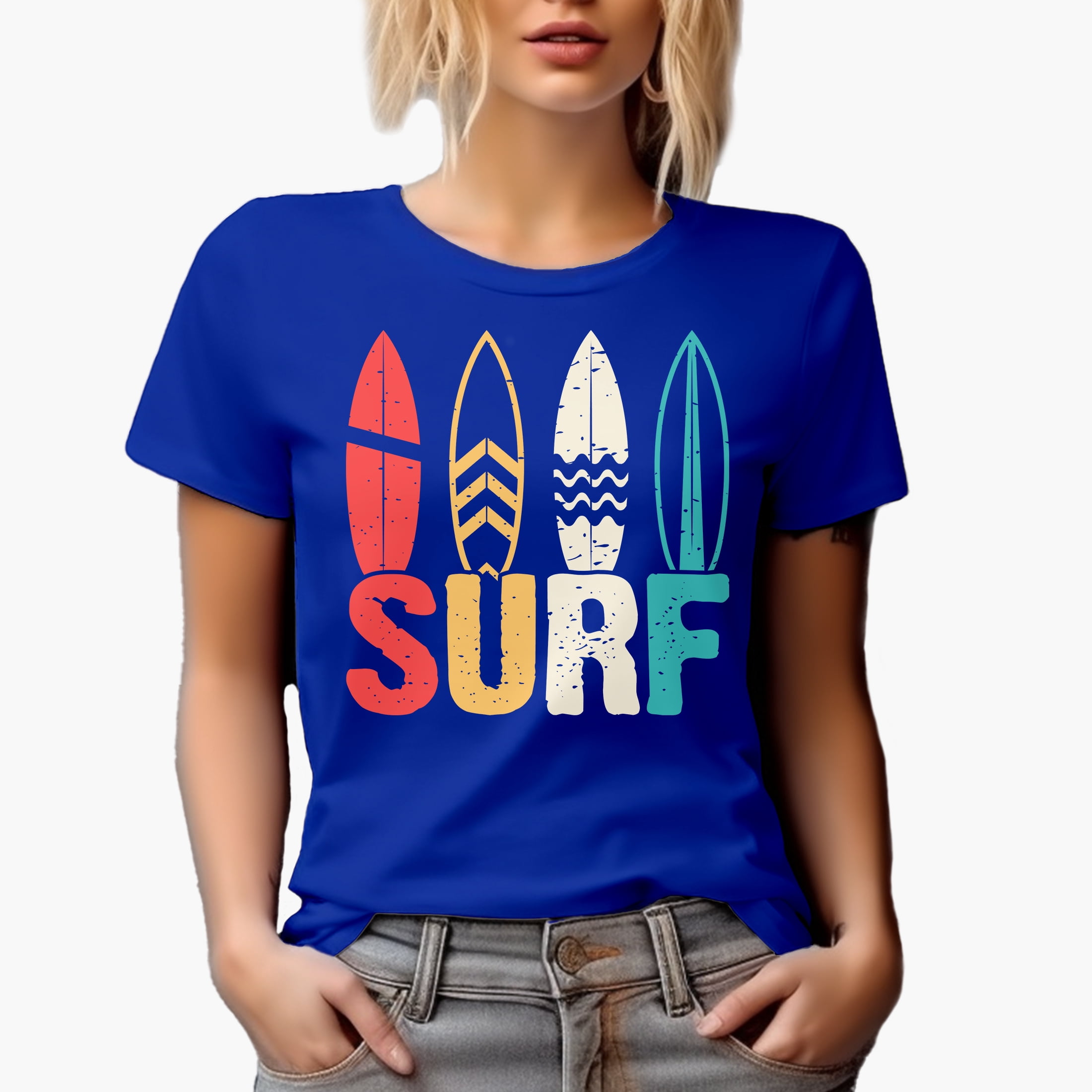 Surf with Surfboards, Royal Blue T-Shirt, XL