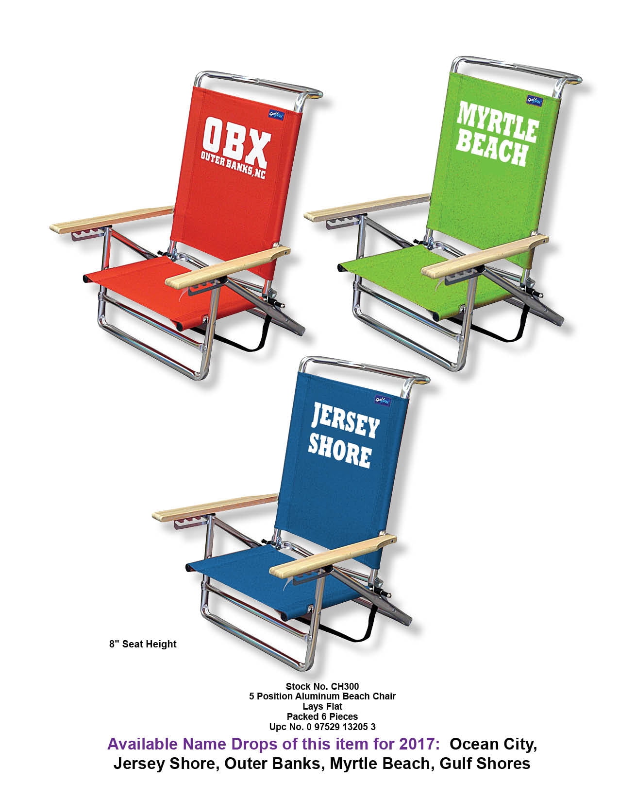 SurfGear 5-Position Recline Beach Chair, Aluminum
