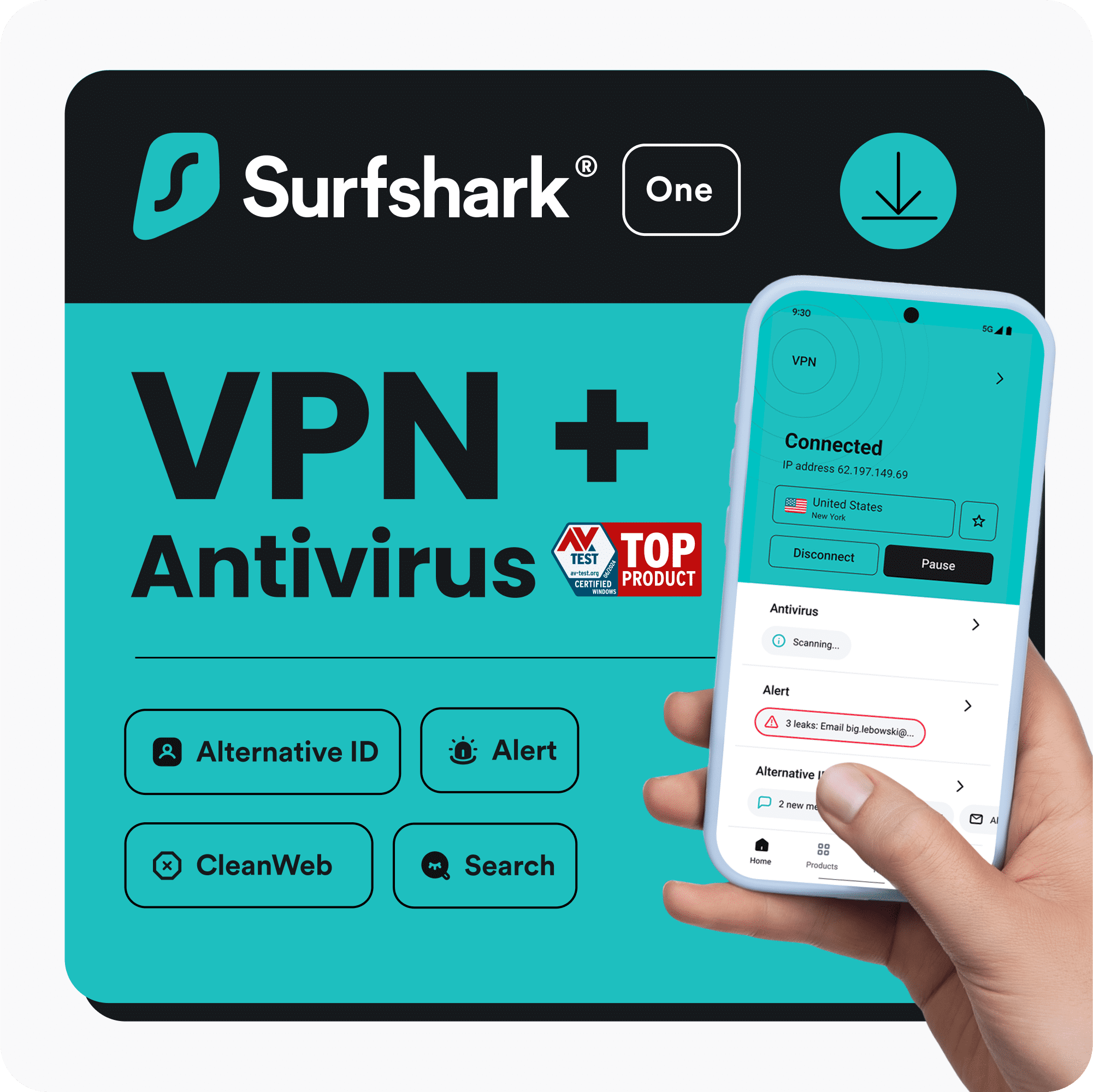 SurfShark One service 1-Year subscription (Digital Download)