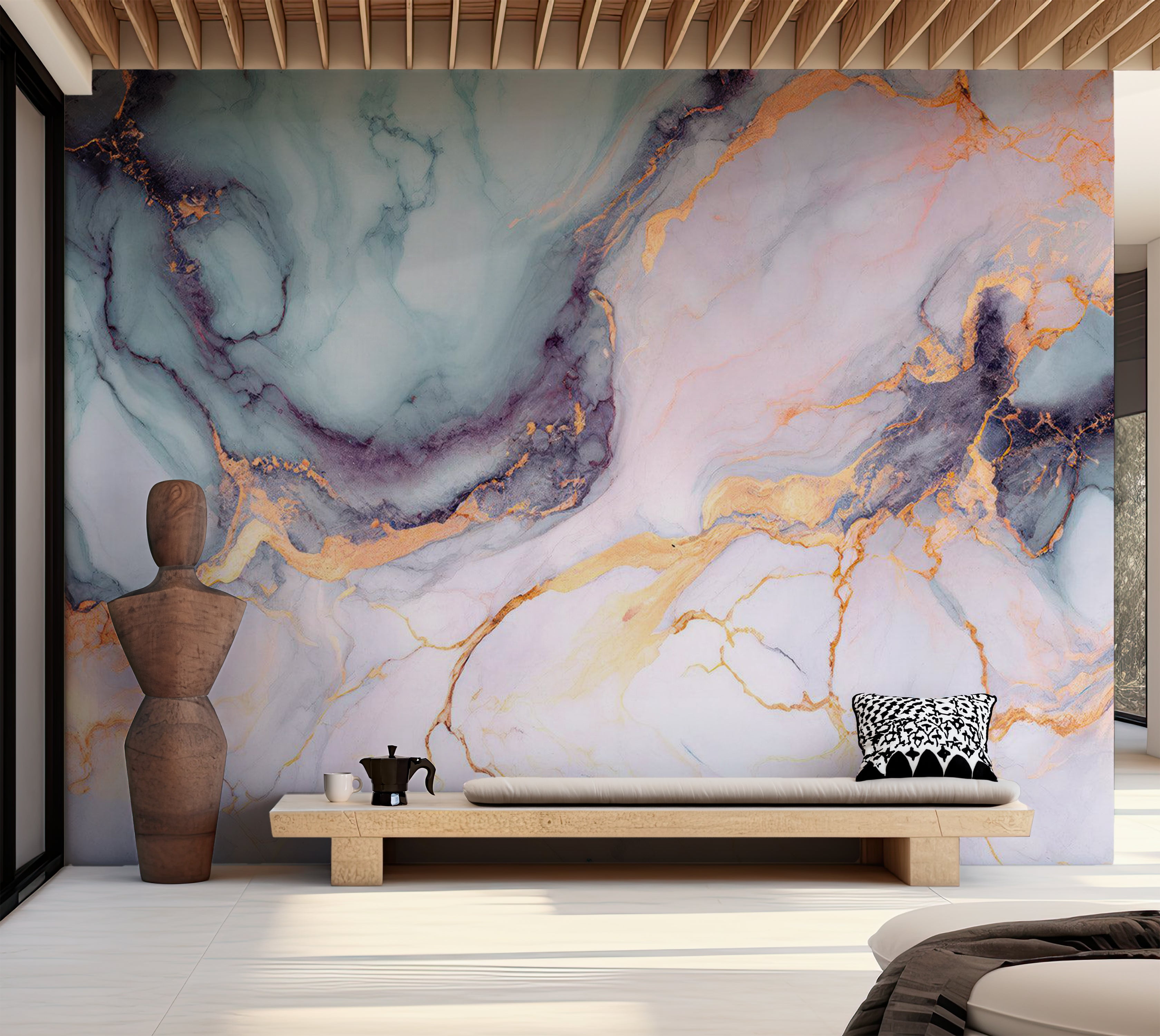 Surface Background Wallpaper Wall Mural - Blue Gold Marble - Walmart.com