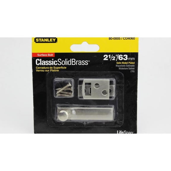 Surface Bolt Lock 2-1/2" Stanley Surface Bolts 80-0005 Satin Nickel Steel