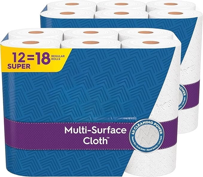 Surface Cloth Paper Towels, Task Size - 12 Super Rolls (2 Packs of 6) - 81 Sheets Per Roll