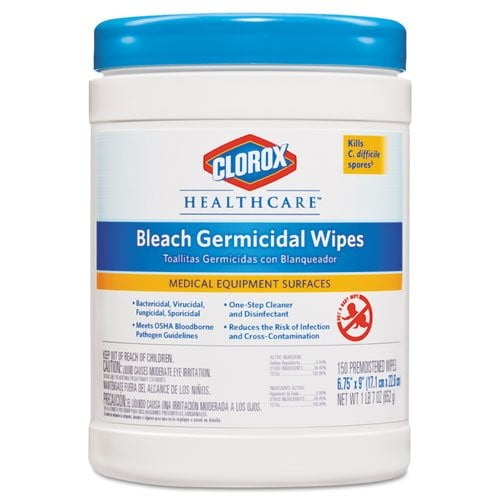 Surface Disinfectant Cleaner Clorox Healthcare  Premoistened Wipe, Manual Pull Canister, Pack of 150, 2 Pack (300 Total)