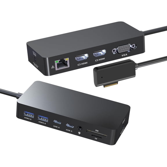 Surface Docking Station 12-in-1 Triple Displays VGA +Dual HDMI Surface Dock Surface Docking Station for Surface Pro 11/10/9/8/X/7/6/5/4/3 Surface Laptop 7/6/5/4/3/2/1 Surface Book Go