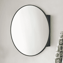 Surface Mount Black Circular Round Bathroom Medicine Cabinet with Mirror Metal Framed Circle Bathroom Storage Cabinet 26'' Dia