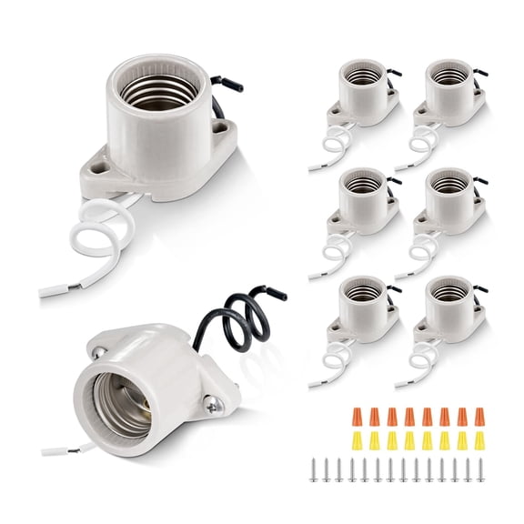 Surface Mount Light Socket E26 Medium Screw Porcelain Lamp Socket, 8 Pack