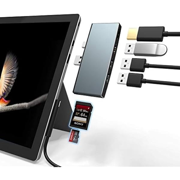 Surface Pro 6/ Pro 5/ Pro 4 Docking Station USB Hub, Surface Pro Docking Station with 4K HDMI, 3X USB3.0 Ports, SD/TF Card Reader, Accessories for Microsoft Surface Pro 4/5/6