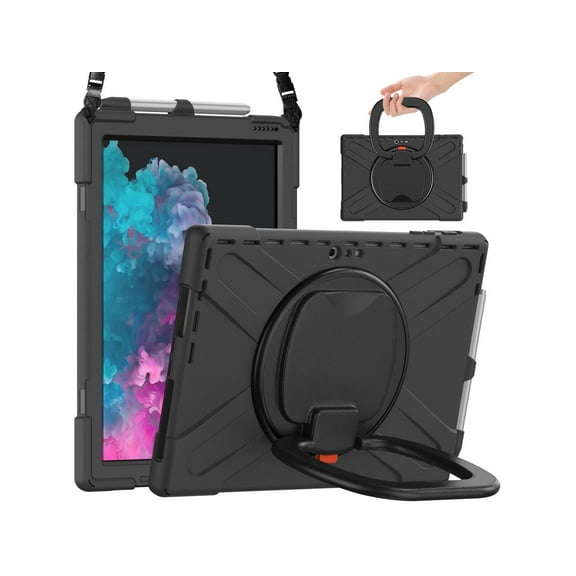 Surface Pro 7 Plus / Pro 7 / Pro 6 / Pro 5 / Pro 4 / Pro LTE Case, Full Body Protective Case, 360 Degree Rotatable Heavy-Duty Cover with Hand Strap, Shoulder Belt and Kickstand