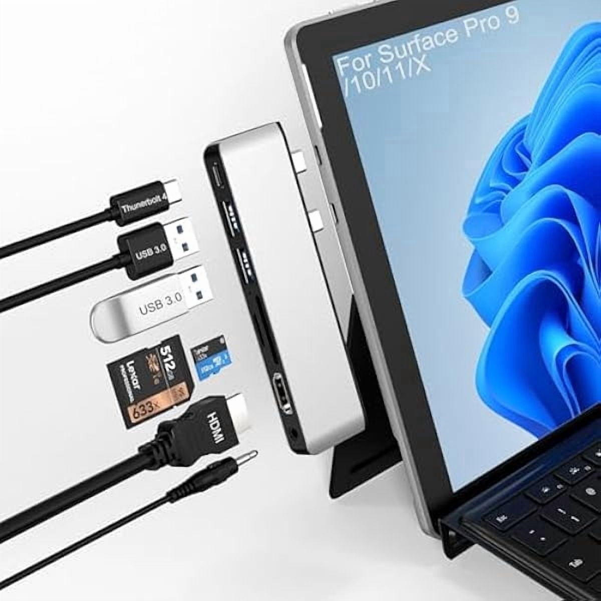 Surface Pro 9/10/11/X Docking Station, Surface Pro 11 USB Hub with 4K HDMI, USB-C Thunderbolt 4 (Display+Data+100W PD), 2 USB 3.0, 3.5mm Audio, SD/TF Card Slot for Surface Pro 9/10/ 11/ X