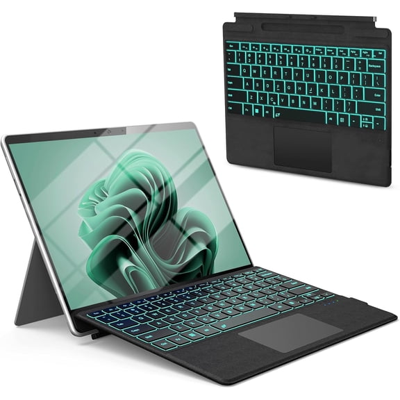 Surface Pro Keyboard for Microsoft 11/10/9/8/X 13", 7 Color Backlits Portable Type-Cover, Bluetooth Wireless Magnetic Ergonomic Ultra Slim Keyboard, Trackpad, USB-C Recharge, Pen Holder