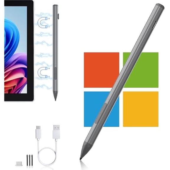 Surface Pro Pen Stylus for Surface Pro 12/11/9/10/8/X/7/6/5/4/3(4096 Finest Control, Eraser Key), Surface Pen with USB-C Charge, Surface Pro Pencil for Surface Go 2/3/4/Book/Laptop/Studio