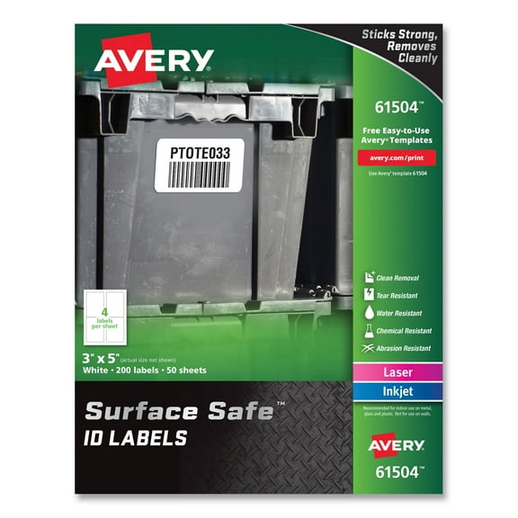 Surface Safe ID Labels, 3 x 5, White, 4/Sheet, 50 Sheets/Box | Bundle of 2 Boxes
