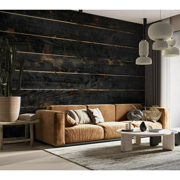 Surface Texture Wallpaper Wall Mural - Black Old Horizontal Planks