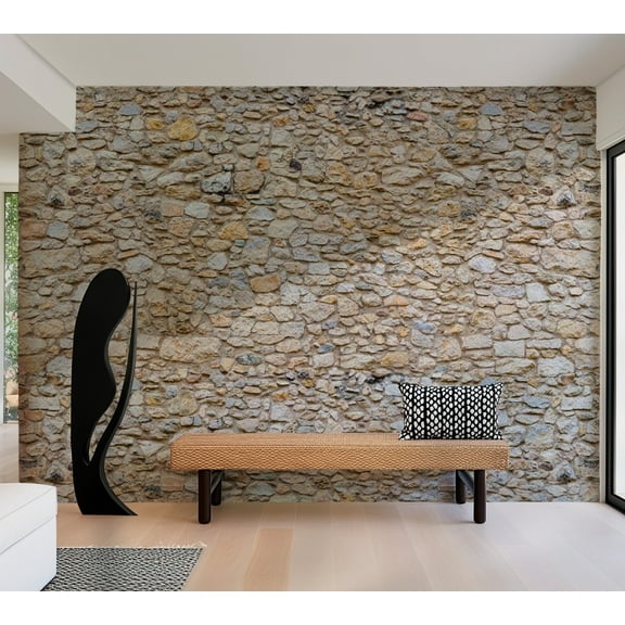 Surface Texture Wallpaper Wall Mural - Stacked Pebbles Stone Wall