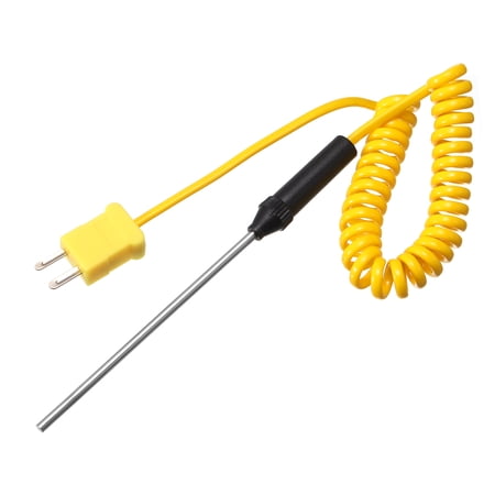 Surface Thermocouple 4" Probe K Type Yellow Coiled Cable 50 to 650C for Temperature Senor Measurement