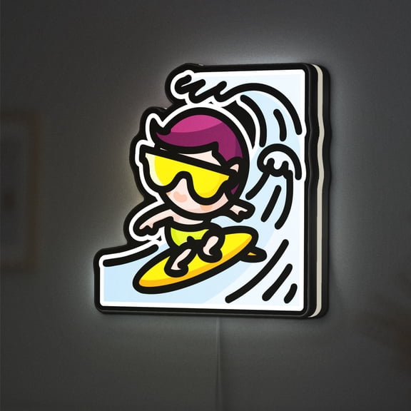 Surfboard 3D Novelty Light Box, Coastal Wall Accent for Cottages and Surf Themed Interiors (Height 8 inch, 20cm)