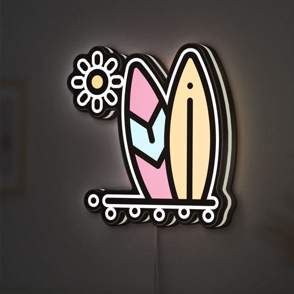 Surfboard 3D Novelty Light Box, Playful Camp Decor for Summer Retreats and Youth Lodges (Width 12 inch, 30cm)