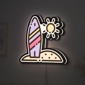 Surfboard 3D Novelty Light Box, Tropical Bar Decor for Beach Cafes and Ocean Vibe Spaces (Height 8 inch, 20cm)