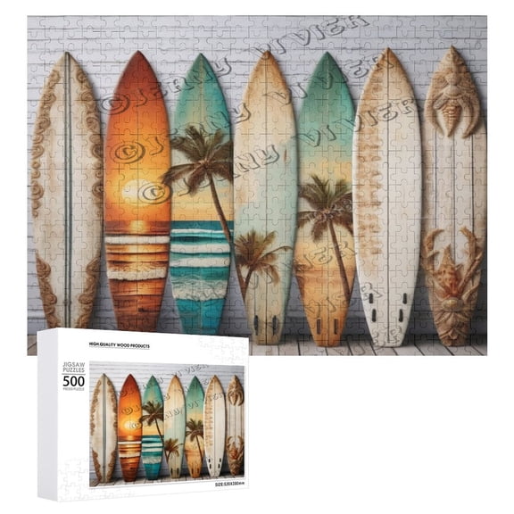 Surfboard 500 Piece Jigsaw Puzzle for Adults,500 pc Large Piece Jigsaw,Wooden 500 Piece Puzzle, Fun Challenging Brain Exercise Family Game Creative Gift for Friends