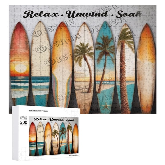 Surfboard 500 Piece Jigsaw Puzzle for Adults,500 pc Large Piece Jigsaw,Distinctive Premium Puzzle Gifts,Fun Challenging Brain Exercise Family Game Creative Gift for Friends