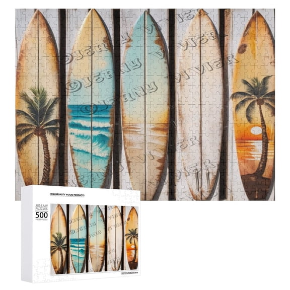 Surfboard 500 Piece Jigsaw Puzzle for Adults,500 pc Large Piece Jigsaw,Giftable Wood Jigsaw Puzzles Adult, Fun Challenging Brain Exercise Family Game Creative Gift for Friends