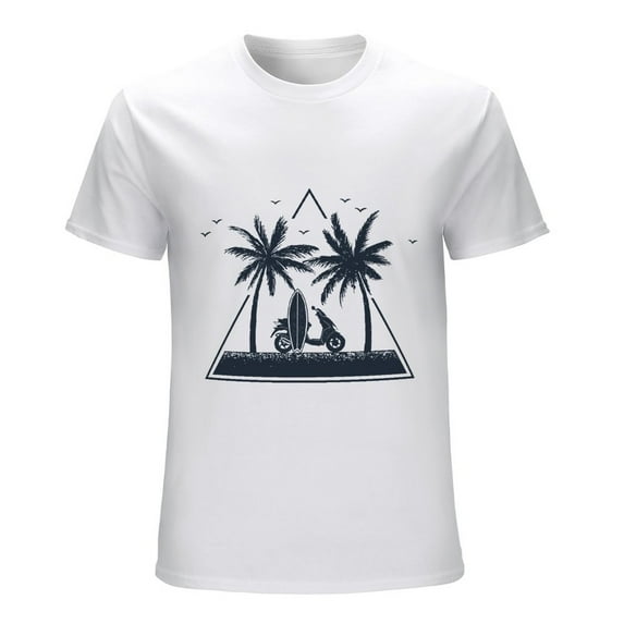 Surfboard And Scooter Men’s Graphic T-shirt Vintage Short Sleeve Sport Tee White XL
