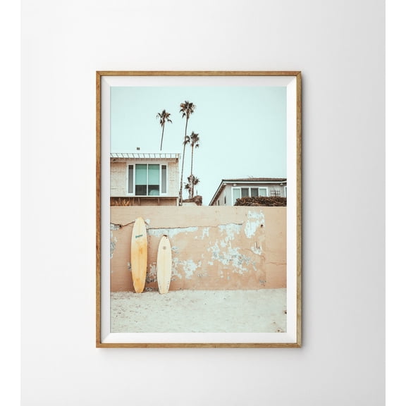 Surfboard Art Boho Coastal Decor Beach Theme Yellow Surf Retro Wall Decoration 7, Stretched Canvas 12x16in