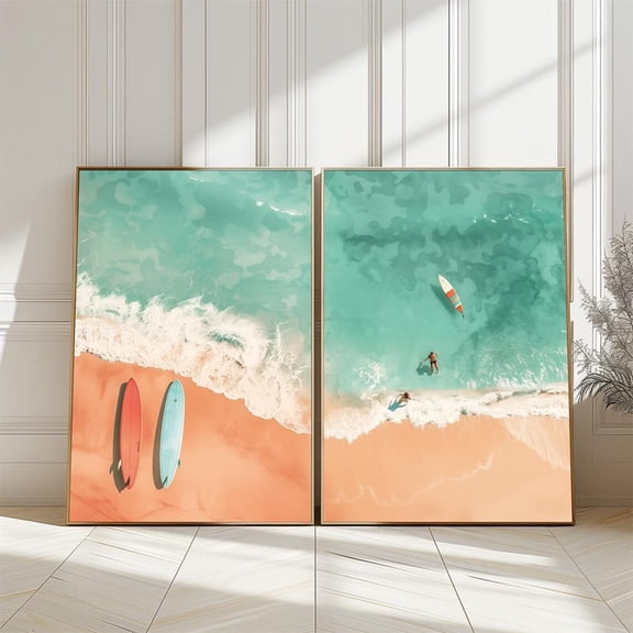 Surfboard Beach Art Poster Set Coastal Ocean View, Set 2, Poster Only