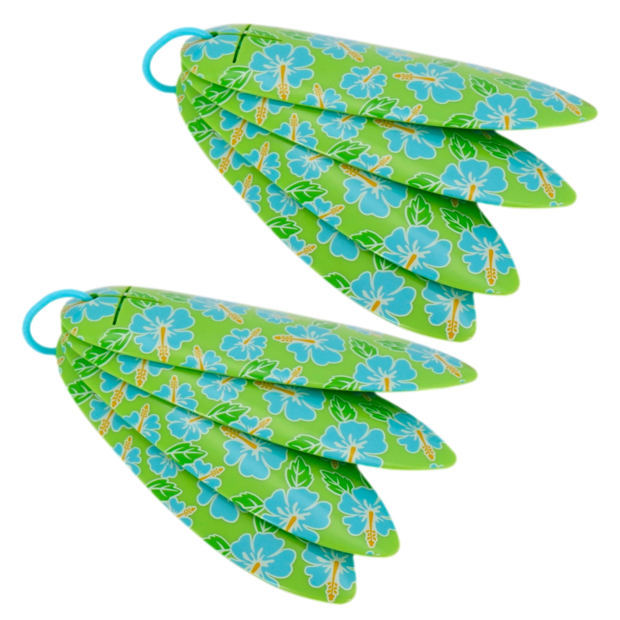 Surfboard Beach Towel Stakes, (2 Pack, Green With Blue Hibiscus, 8