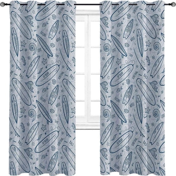 Surfboard Blackout Curtains For Bedroom - Thermal Insulated, Energy Saving And Noise Reducing, For Bedroom, Kindergarten, Living Room, Dark Blue Slate Blue White 52"W x 63"L (Pack of 2)