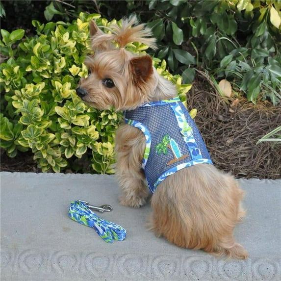 Surfboard Blue and Green Cool Mesh Dog Harness with Matching Leash by Doggie Design - X-Small