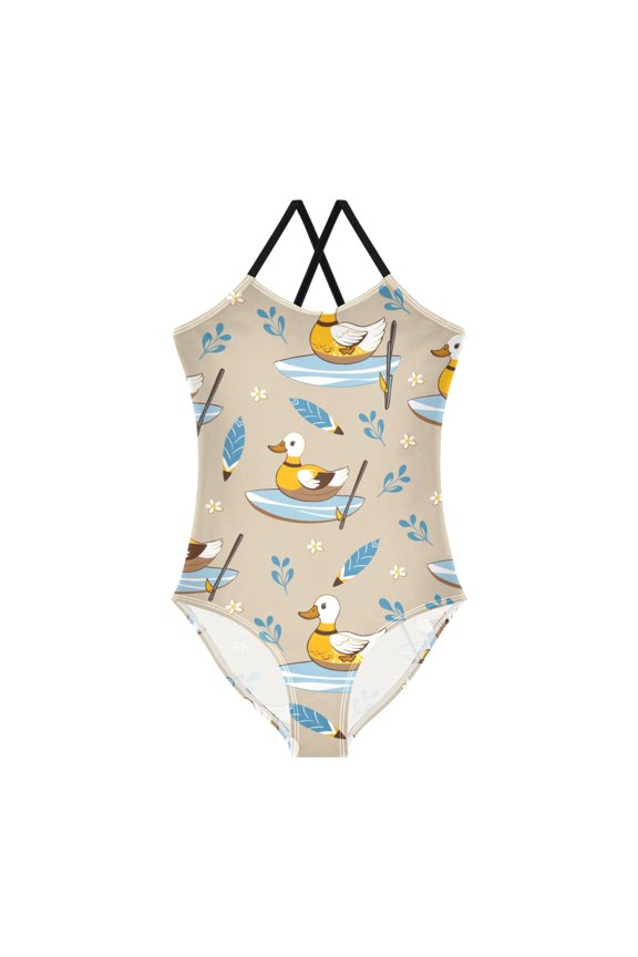 Surfboard Duck Girls' One-Piece Swimwear 3T-10T Soft Stretchy for Beach Pool Water Park