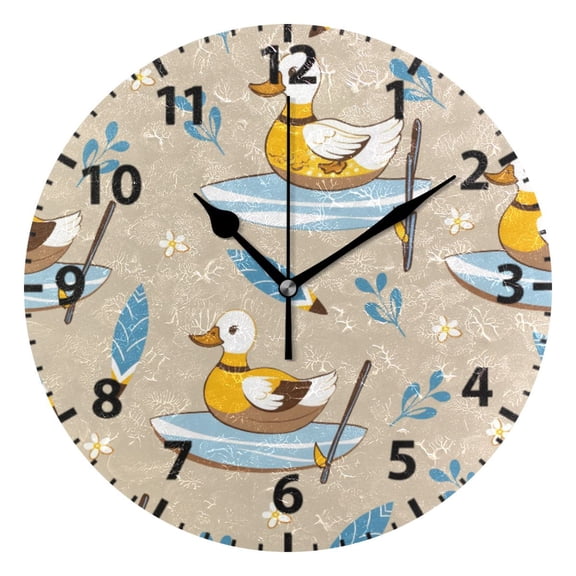 Surfboard Duck Wall Clock 10in Round Artistic Oil Painting Home Decor Desk Table Clock