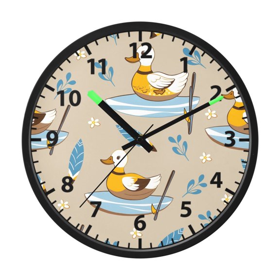 Surfboard Duck Wall Clock 12 Inch Voice Activated Night Light Silent Non Ticking