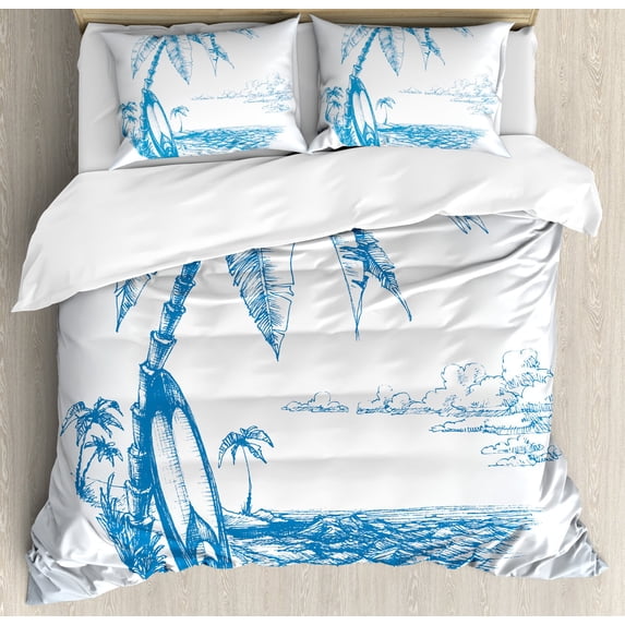 Surfboard Duvet Cover Colorful Surfing Sea Pattern Summer Travel Illustration In Retro Colors rative Coral Orange Kid Women