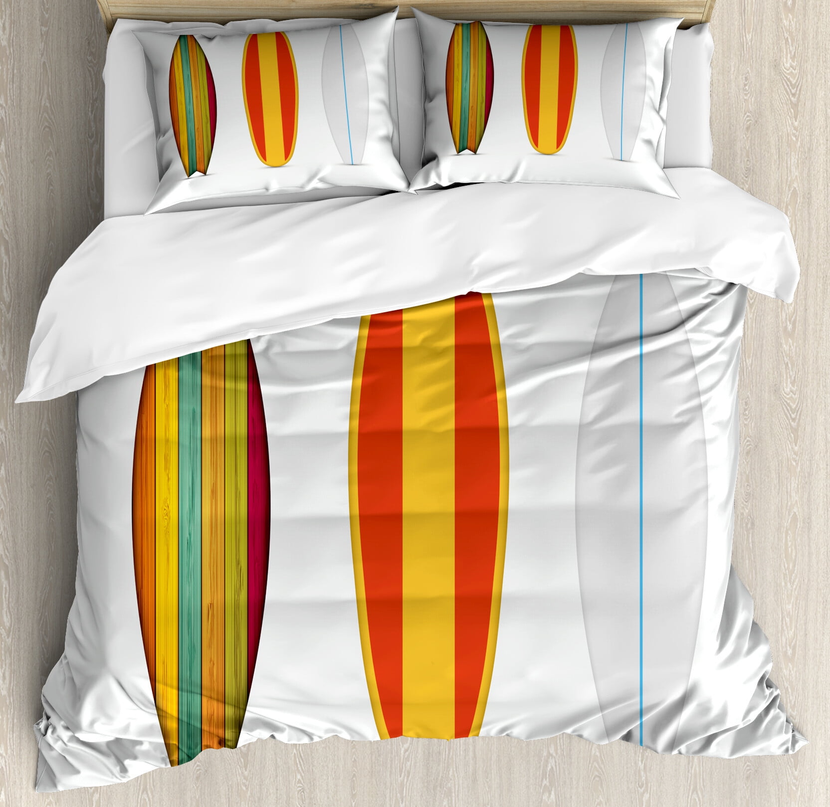Surfboard Duvet Cover Set, Colorful Geometric Designed Isolated Surfing