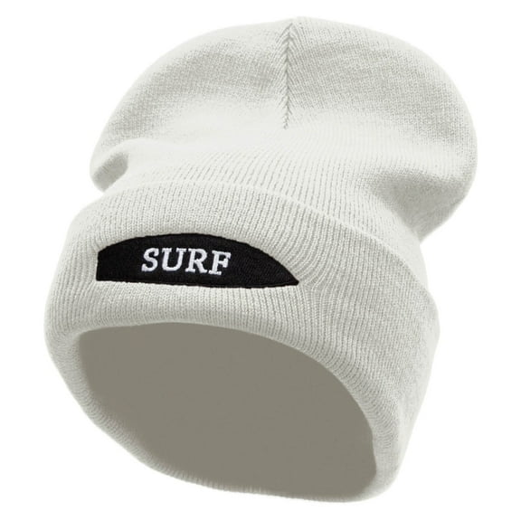 Surfboard Embroidered 12 Inch Long Knitted Beanie - White OSFM