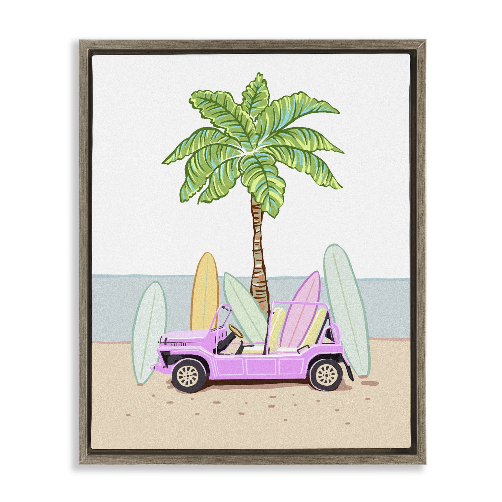 Surfboard Filled Car Brown Framed Floater Canvas Wall Art, design by Ziwei Li