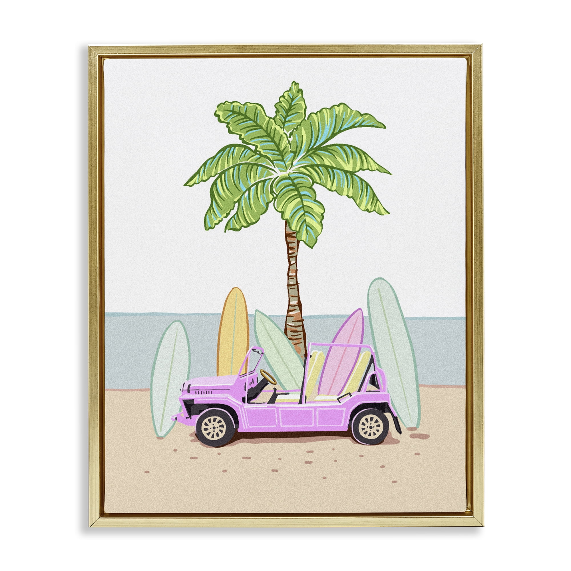Surfboard Filled Car Gold Framed Floater Canvas Wall Art, design by Ziwei Li