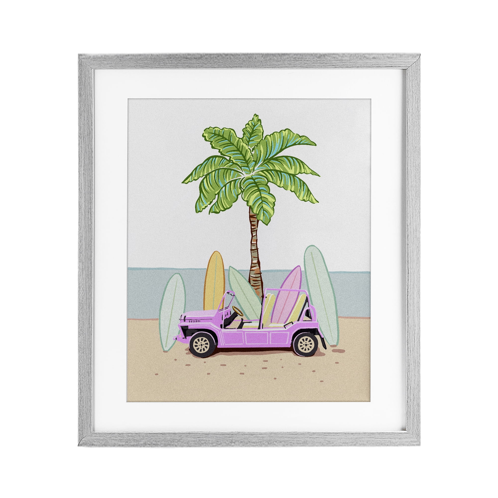 Surfboard Filled Car Gray Framed Print Under Glass, design by Ziwei Li