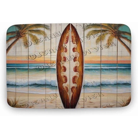 Surfboard Flannel Bathroom Rug 16"x24" Bath Rug Beach Surf Door Mat Surfing Lovers Gifts Non Slip Backing Washable Floor Comfortable Rug for Home Office