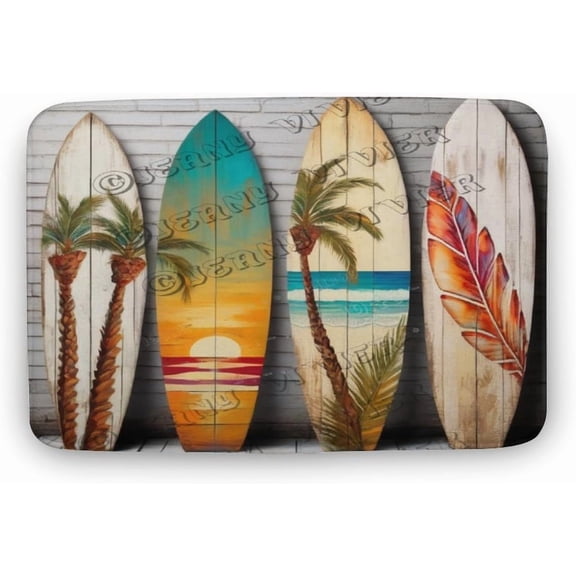 Surfboard Flannel Bathroom Rug 16"x24" Bath Rug Summer Theme Rugs for Bathroom Surfing Lovers Gifts Non Slip Backing Washable Floor Comfortable Rug for Home Office
