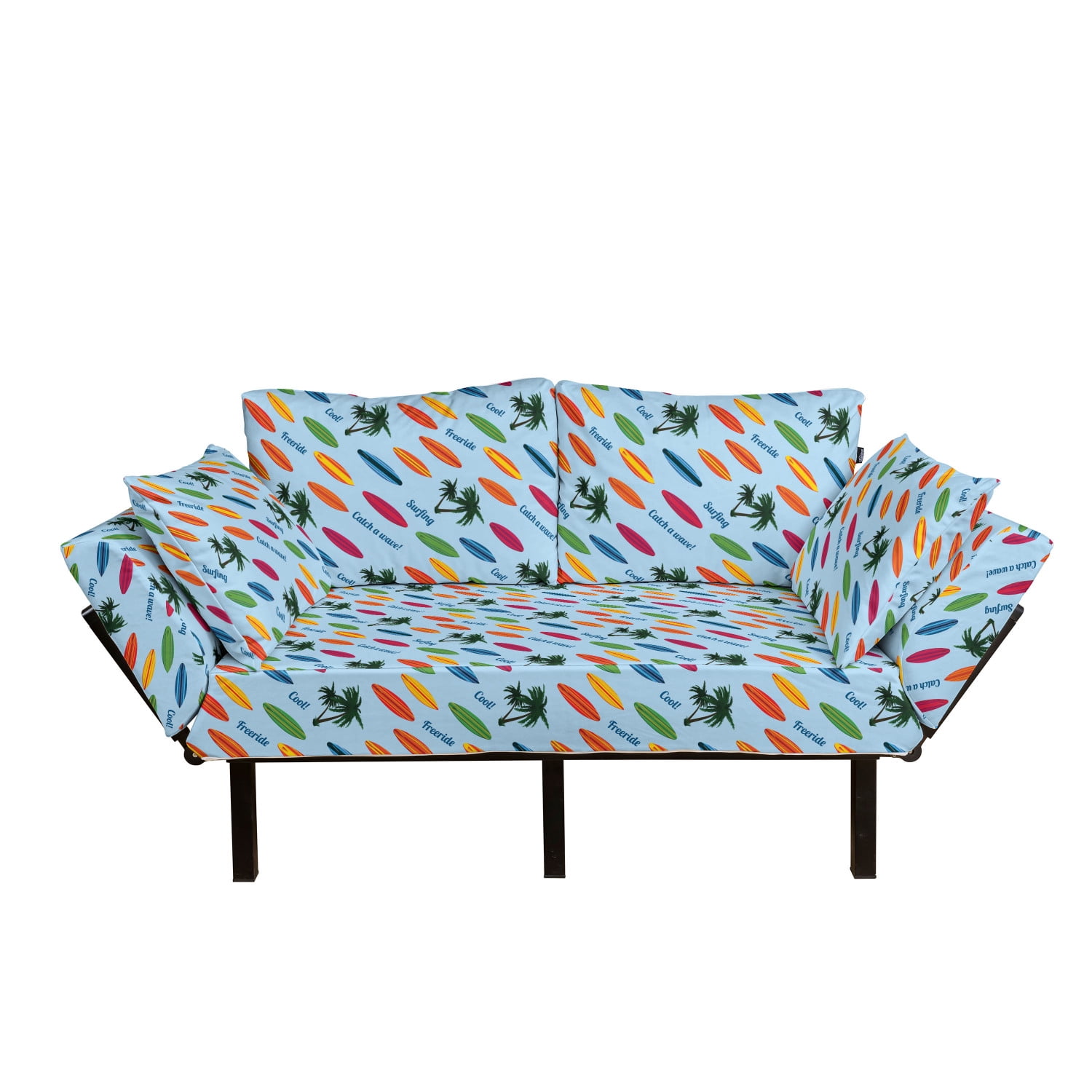 Surfboard Futon Couch, Exotic Hawaii Vacation Palm Trees and Colorful