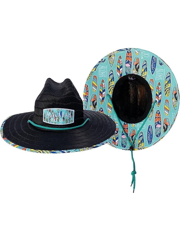Surfboard Hat Fabric Pattern Print Straw Sunhat Men, Lifeguard Hat, Swim, Paddle Board, Boat, Fishing, Fits All Khaki