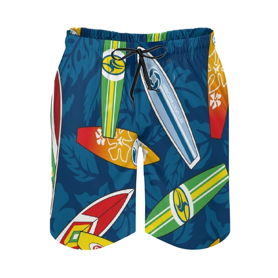 Surfboard Hibiscus Beach Board Shorts with Pockets Mens Swim Trunks Quick Dry Stretch Board Shorts with Soft Mesh Lining Novelty Beach Short with Pockets Beach Shorts