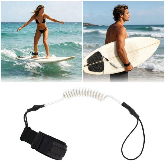 Surfboard Leash, Coiled Sup Leash Leg Rope, Straight Surf Board Leg Rope, Elastic Safety Outdoor SUP Strap Surfing Leash Rope Adjustable TPU Wrist Coil Leg Foot Rop (White)