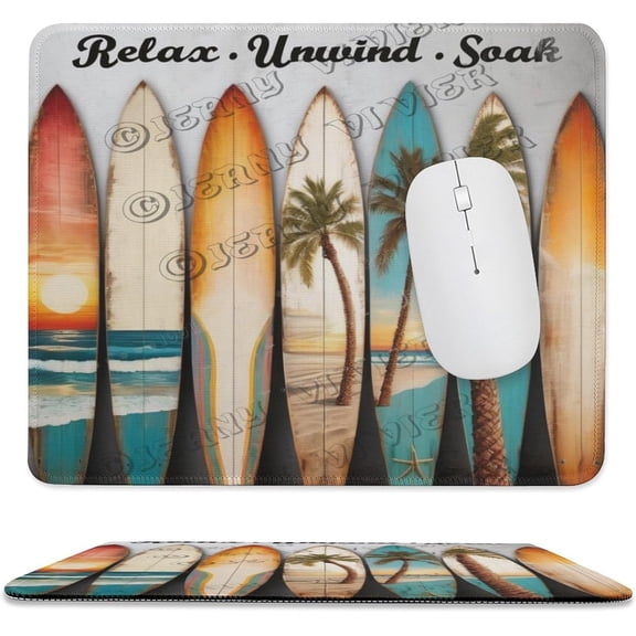 Surfboard Mouse Pad with Stitched Edge,Non-Slip Rubber Base,Premium-Textured, Gaming Mouse Pad for Wireless Mouse,Computers,Laptop,Office, Summer Themed 10"x12"