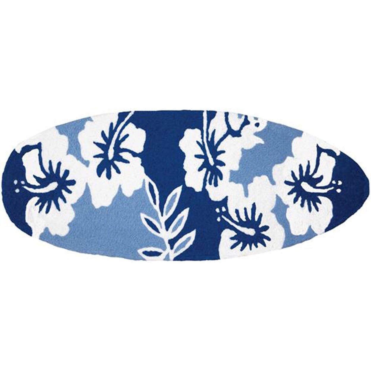 Surfboard Navy Hibiscus Jellybean Accent Washable Rug 21" x 54" JB