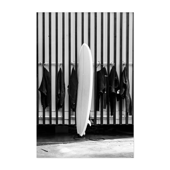 Surfboard Portugal - Madeira Portugal Photography Surfboard Black and White Surf Minimalist Beach House Ocean Minimalist Coastal Unframed Wall Art Print 32 x 48 inches