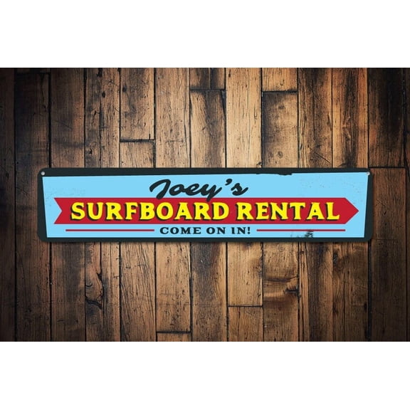 Surfboard Rental Sign Surf Shop Arrow Sign Custom Surfboarder Name Sign Metal Beach House Sign - Surf Decor - Size: 16 x 4 Inches